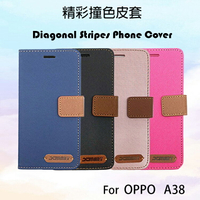 OPPO A38 CPH2579 精彩款 斜紋撞色皮套 可立式 側掀 側翻 皮套 插卡 保護套 手機套
