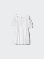 UNIQLO Gaun Mini Dress WANITA Katun Cotton Dobby Lengan Pendek WHITE L