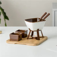 Fondue Pot Set, Glazed Ceramic Fondue Set for Chocolate Fondue or Cheese Fondue – Perfect Gift Idea for Housewarming or Birthday