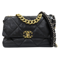 【二手名牌BRAND OFF】CHANEL 香奈兒 黑色 牛皮 CHANEL 19 30CM 鍊帶 肩背包