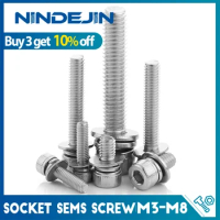 10/40pcs Hex Socket Head Cap Sems Screw with Washer M3 M4 M5 M6 M8 Stainless Steel Metric Three Combination Screw