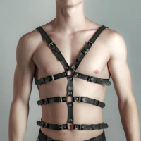 Men Harness BDSM Gay Pu Leather Studded Decor Harness Adjustable BDSM Clothing Fetish Clothing Erotic Costume chest harness