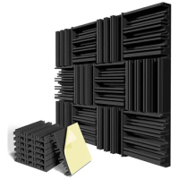 12 Pack Self-Adhesive Sound Proof Foam Panels High Resilience Sound Proofing Padding Black