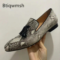 Snakeskin Loafer Shoes Man Pointed Toe Real Leather Shoes For Man Fashion Party Shoes