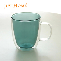 【Just Home】清透彩色雙層玻璃馬克杯380ml 綠色(杯子 玻璃杯 馬克杯)