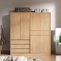 Nordic Style Sliding Door Closet Luxury Wooden Space Saver Minimilist Floor Art Bedroom Wardrobe Storage Armoire Salon Furniture
