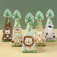 Cartoon Animal Triangle Candy Box Lion Tiger Elephant Monkey Jungle Animal Birthday Party Gift Box Forest Party Supplies
