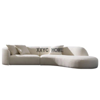 Light Luxury Lambswool Fabric Sofa Large Apartment Living Room Three-Seat Curved Sofa