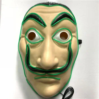 EL Neon LED Halloween Mask EL Wire Glow Cosplay Dali Mask Payday Night Club Decor Carnival Light Up EL Masks 03#