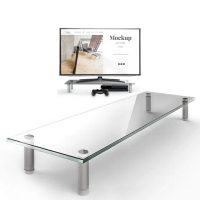 【Ermutek 二木科技】加長版強化鋼化玻璃桌上型螢幕收納架/多功能螢幕增高架(SR-010)