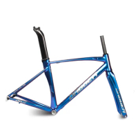 Road Bike Aluminum Frame, Carbon Fork, Quick Release, Road Bike Frameset, Chameleon Color, 700C