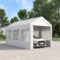 10' x 20' Party Tent &amp; Carport, Height Adjustable Portable Garage, Outdoor Canopy Tent with Mesh Windows, Zippered Door, White