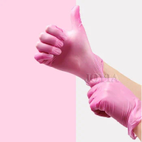 Pink Nitrile Disposable Gloves Latex Free Small Medium Girl Woman Rose Exam Gloves For Housework Baking Hair Work X-Small