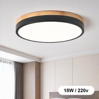 Ultra Thin Wood LED Ceiling Light Round Black Flush Mount Lamp 18W 1350 Lumens 4000K Neutral Light H