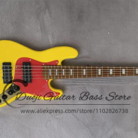 5 String Bass Guitar Yellow Body Roasted Maple Neck and fingerboard Large pickup Orange guard fixed bridge Active Battery