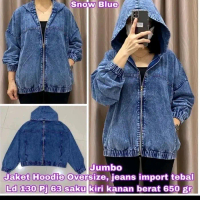 SUPER JUMBO JAKET JEANS WANITA HOODIE SAKU KIRI KANAN IMPORT LD 130