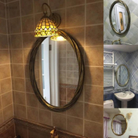 Bathroom Makeup Oval Aesthetic Gold Dressing Rattan Hallway Shower Mirror Vintage Decorative Mirrors Wall Sticker Decor