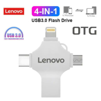 Lenovo USB Flash Drive 2TB 1TB USB 3.0 OTG ไดรฟ์ปากกา4-IN-1 Usb Memories 3-IN-1 Pendrive ปรับแต่งโลโก้ไอเดียของขวัญส่วนบุคคล