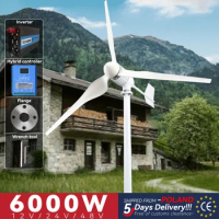 6000w 6KW Wind Turbine 4000W Generator Axis Windmill Energy Sources 12v 24v 48v 3Blades Mppt Charge Controller Off Grid Inverter