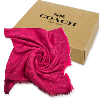 COACH 經典C LOGO棉混莫代爾絲巾方巾圍巾禮盒(玫瑰紅)