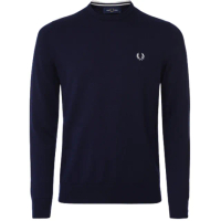 【FRED PERRY】男款 刺繡LOGO 圓領長袖毛衣-深藍色(M號、L號、XL號)