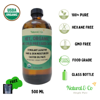 Natural & Co Pure Cold Pressed, ORGANIC, Hexane Free Castor Oil, HALAL Certified. For internal and e