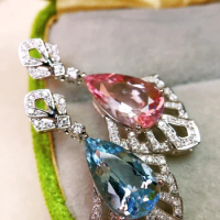 JY Solid 18k Gold Nature Aquamarine and Morganite 4.990ct Diamonds Drop Dangle Earrings for Women Fine Jewelry Birthday Presents