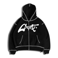 Convergent Boxy Zip Hoodie Brock -  Black Hoodie  Pria wanita unisex