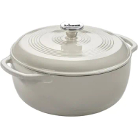 Lodge 6 Quart Enameled Cast Iron Dutch Oven with Lid – Dual Handles Use to Marinate, Cook, Bake, Refrigerate and Serve