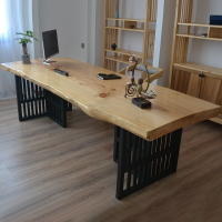 北歐家用書房寫字桌原木大板桌公司創意單人老板桌自然邊辦公桌椅