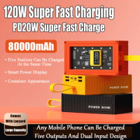New 80000mAh 120W Transparent Mecha Digital Display Super Fast Charging Container Power Bank for IPhone Samsung Huawei Powerbank