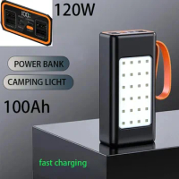 100000mAh PD High Capacity NEW Power Bank 120W Fast Charger Power Bank for Xiaomi IPhone Laptop Battery LED Flashlight Campin