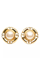 Chanel 二手香奈兒鍍金雙C標誌仿珍珠夾式耳環