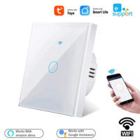 WiFi Smart Light Touch Switch Tuya Smart Life Glass Panel EU Wall Switch No Neutral Wire Smart Home For Alexa Google Home