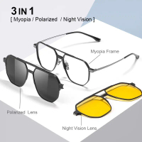 3 in 1 Aluminum Magnesium Polarizers Glasses Frame Men Large Frame Sunglasses Magnetic Adsorption Cl