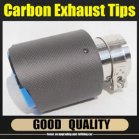 Car Matt Carbon Fiber Muffler Tip Exhaust System Pipe Mufflers Nozzle Universal Straight Stainless Blue For Akrapovic