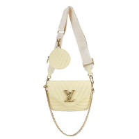 【Louis Vuitton 路易威登】M57942 新款NEW WAVE MULTI-POCHETTE絎縫小牛皮二合一零錢翻蓋斜背包(黃)