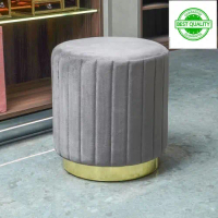 Premium Velvet Stool Kursi Ottoman Bulat Rias Kain Bludru 43cm  - Abu (Best Quality)