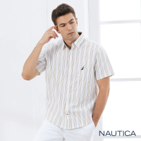 【NAUTICA】男裝粗細條紋文青短袖襯衫(卡其)