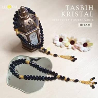 Tasbih Kristal 33 Butir Premium – Bening Pink Biru Hitam | Tasbih Dzikir Elegan Mewah Hitam