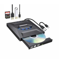 【anra】雙接頭四合一燒錄外接光碟機(保固6個月 可燒錄CD DVD 支援Type-C USB3.0 插卡擴展式)