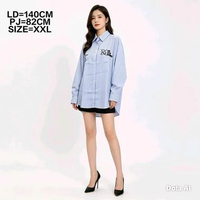 BLOUSE / BLUS KEMEJA OVERSIZE BIG SIZE MOTIF GARIS MADE IN KOREA XL/XXL putih & biru muda