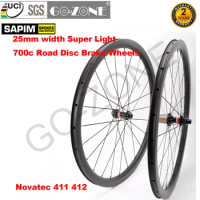 Super Light Clincher Tubeless Carbon Wheelset Disc Brake 700c UCI Quality Novatec 411 412 Sapim Straight Pull Carbon Road Wheels