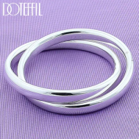 DOTEFFIL 925 Sterling Silver Smooth Double Big Ring Bangle Bracelet For Woman Man Fashion Charm Wedding Engagement Jewelry