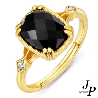 【Jpqueen】民族黑瑪瑙菱形彈性開口戒指(金色)