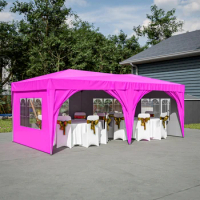 10'x20' EZ Pop Up Canopy Outdoor Portable Party Folding Tent with 6 Removable Sidewalls + Carry Bag + 6pcs Weight Bag, Pink