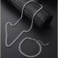 ￼MURAH - Pesan Kalung Gratis Gelang kalung Titanium Original Pria Motif Rantai SIsik Lebar 3 mm