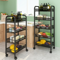 。可旋轉廚房蔬菜置物架落地多層可移動家用小推車籃收納儲物架子