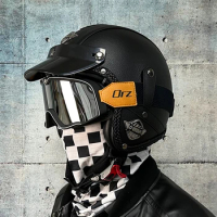 Adult Open Face Half Leather Helmet Moto Motorcycle Helmet vintage Motorcycle Motorbike Vespa