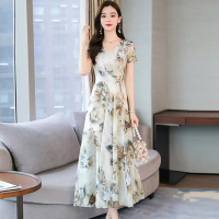 Váy Hoa, ngắn Tay, Dài Trung Bình Váy xòe Lớn, Thanh Lịch Và Trông Trẻ Trung, Thích Hợp Cho Mùa Hè, 